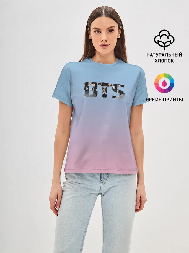 Женская базовая футболка с принтом «BTS»