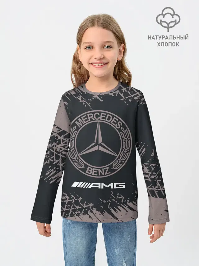Детский лонгслив с принтом «Tire track — MERCEDES — Мерседес»