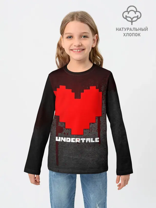 Детский лонгслив с принтом «Red pixel heart»