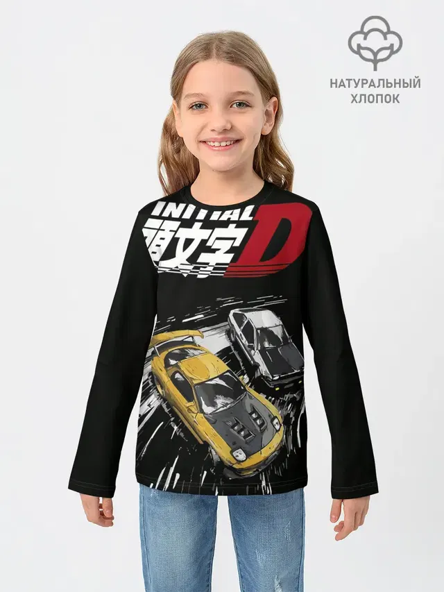 Детский лонгслив с принтом «Initial D две машины»