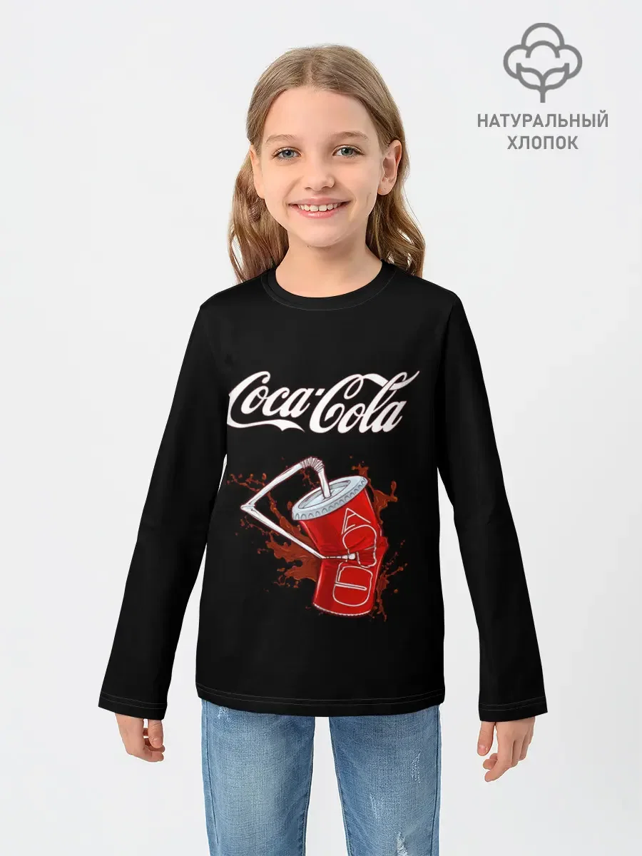 Детский лонгслив с принтом «Coca Cola», вид спереди