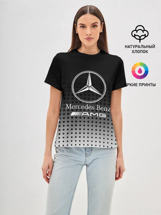Женская базовая футболка с принтом «halftone pattern — Mercedes-Benz»