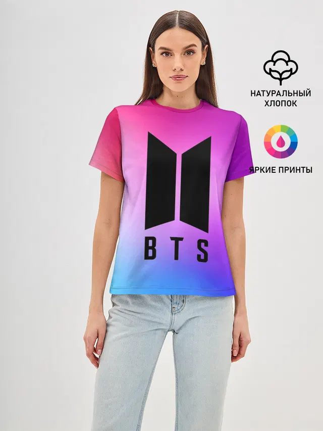 Женская базовая футболка с принтом «BTS»