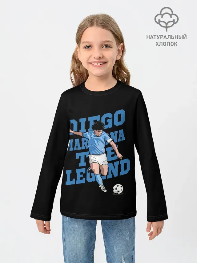 Детский лонгслив с принтом «Разные футбольные принты — Diego Maradona»