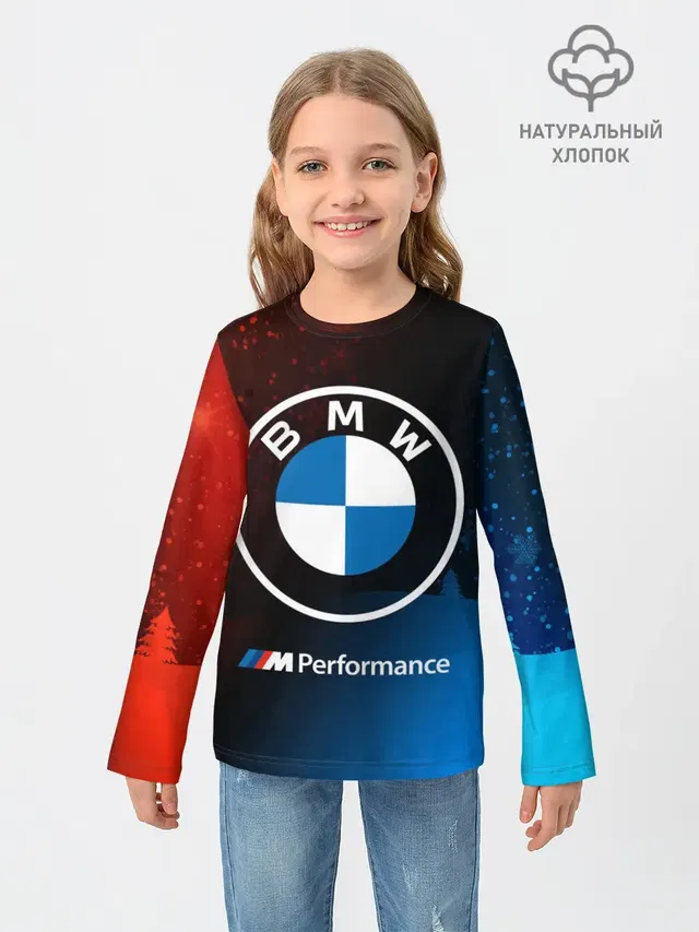 Детский лонгслив с принтом «BMW — BMW - Снежный»