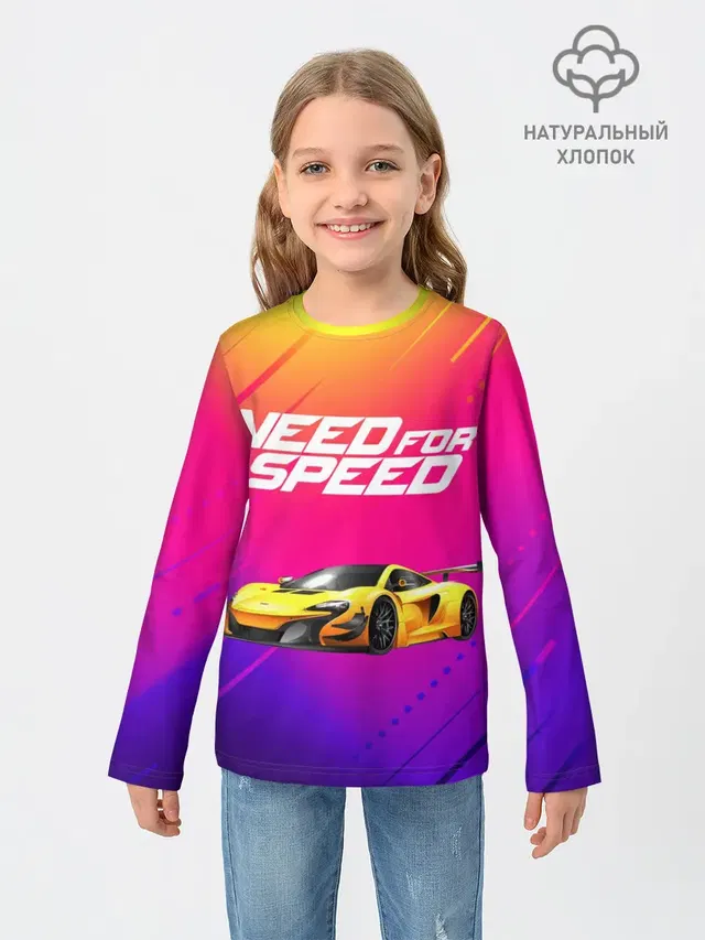 Детский лонгслив с принтом «Need FO Speed»