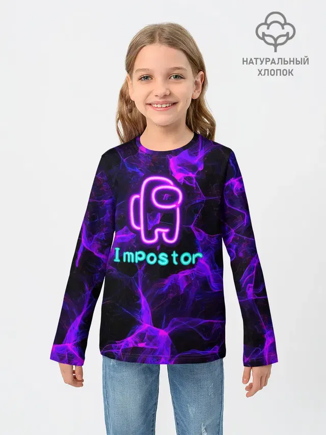Детский лонгслив с принтом «Амонг Ас — Impostor NEON»