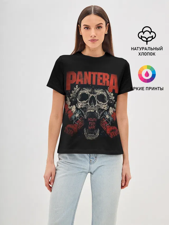 Женская базовая футболка с принтом «Разный рок — Pantera.»