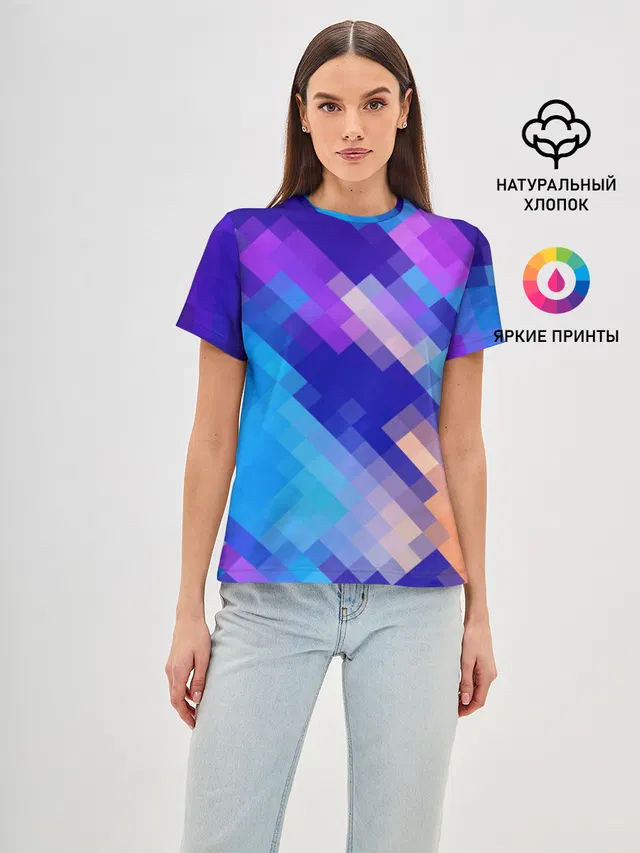 Женская базовая футболка с принтом «Pixelated pattern — Пикси»
