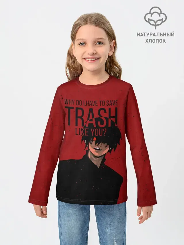 Детский лонгслив с принтом «Токийский Гуль — Trash»