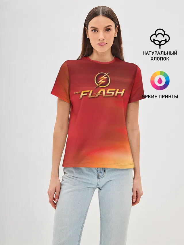 Женская базовая футболка с принтом «Флэш — The Flash Logo Pattern»