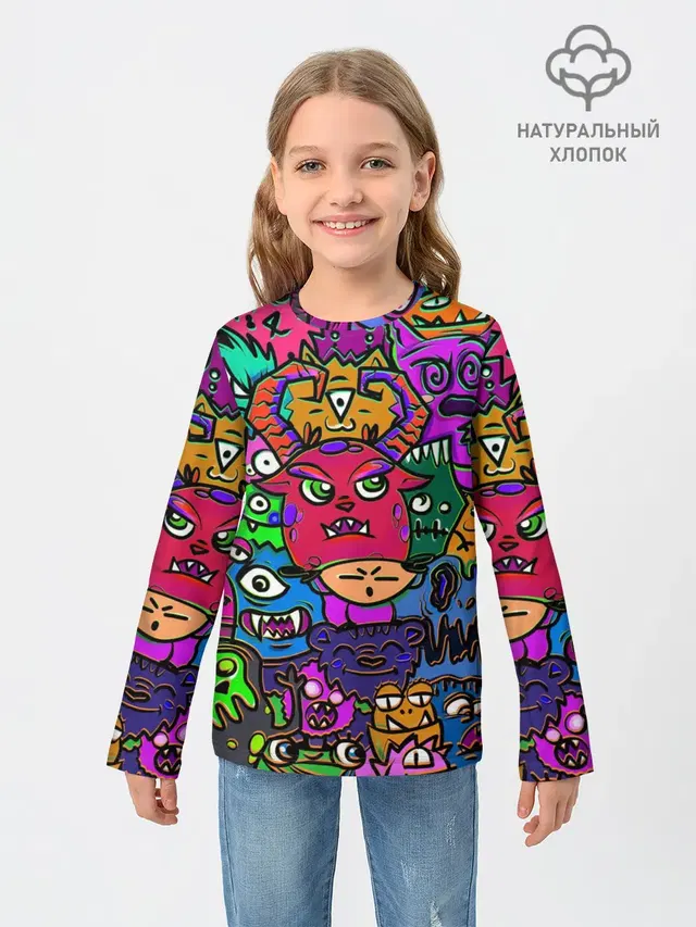 Детский лонгслив с принтом «Pop Art — Happy»