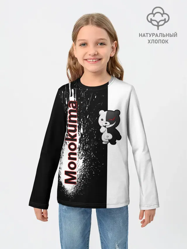 Детский лонгслив с принтом «Разные игры — Monokuma»