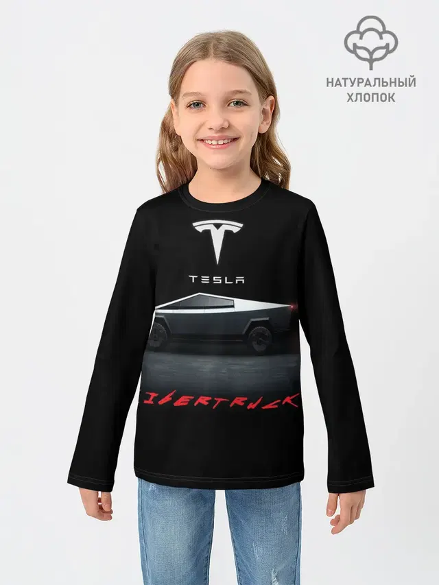 Детский лонгслив с принтом «Tesla — TESLA kibertruck»