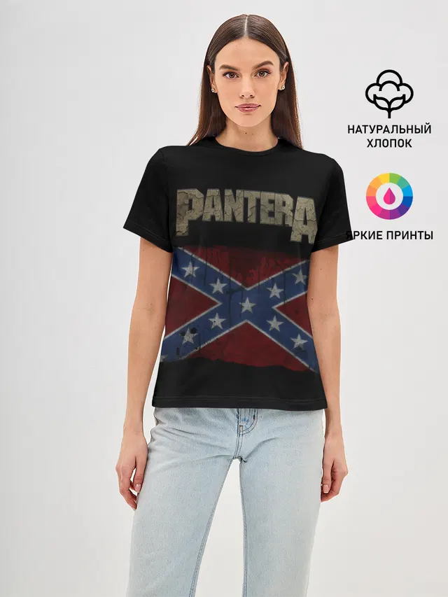 Женская базовая футболка с принтом «Разный рок — PANTERA.»