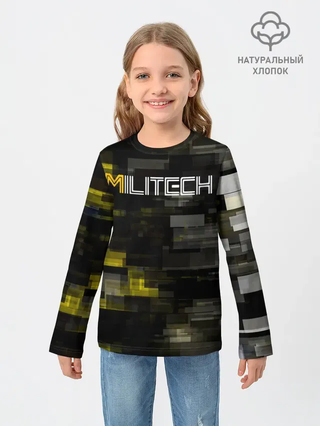 Детский лонгслив с принтом «Cyberpunk 2077 — MILITECH камуфляж Cyberpunk 2077»