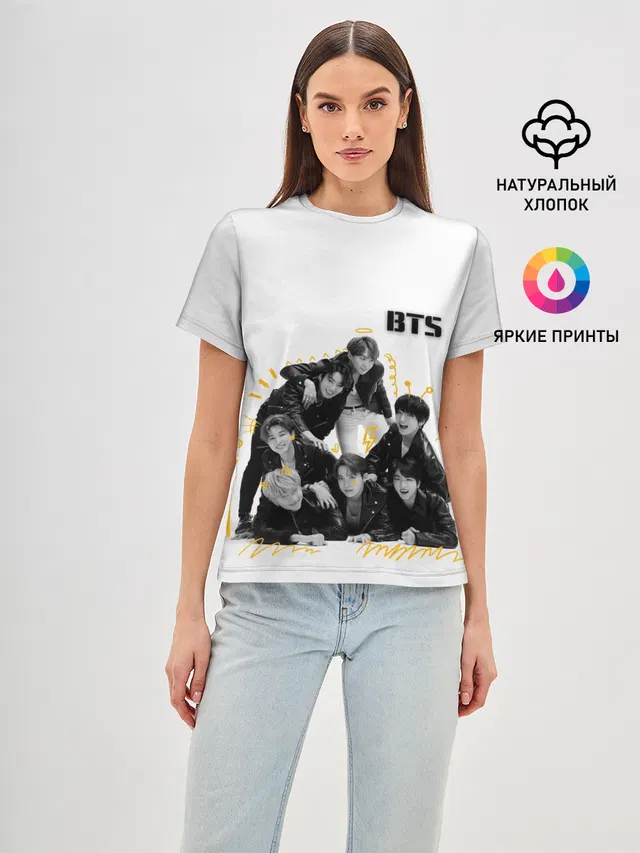 Женская базовая футболка с принтом «BTS»