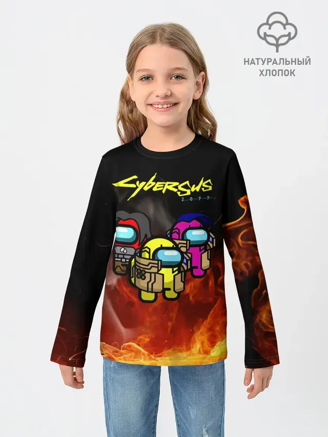 Детский лонгслив с принтом «Cyberpunk 2077 — CyberSUS 2077»