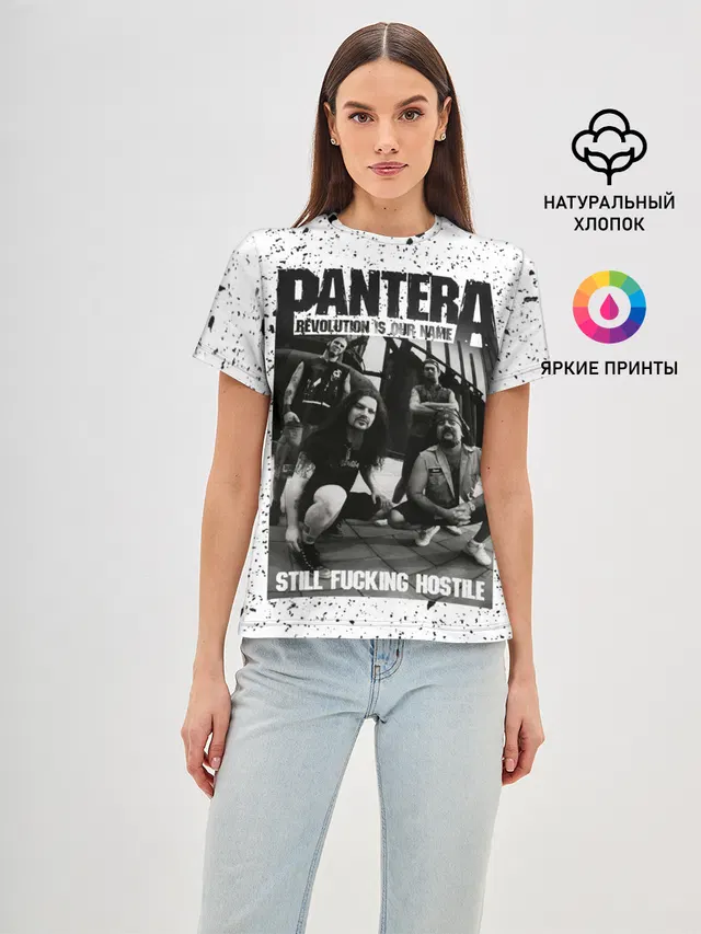 Женская базовая футболка с принтом «Разный рок — Pantera»