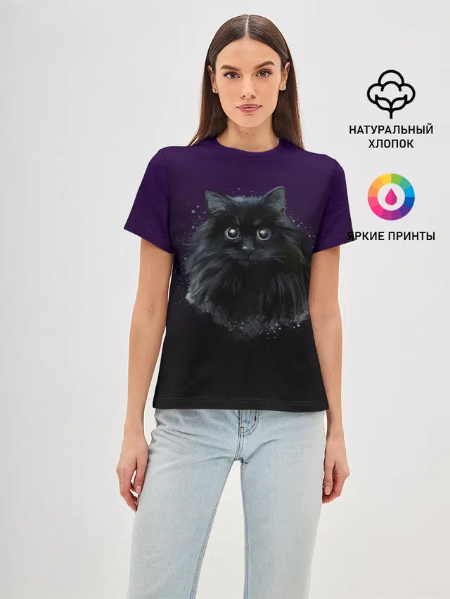 черный кот на фиолетовом фоне