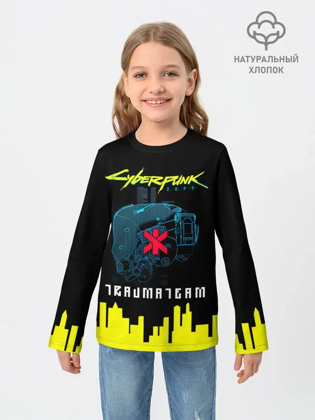 Детский лонгслив с принтом «Cyberpunk 2077 — TRAUMA TEAM Cyberpunk 2077»