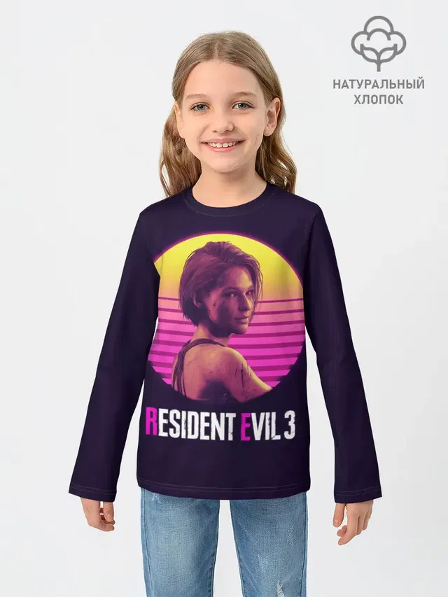Детский лонгслив с принтом «RE3 Jill неон»