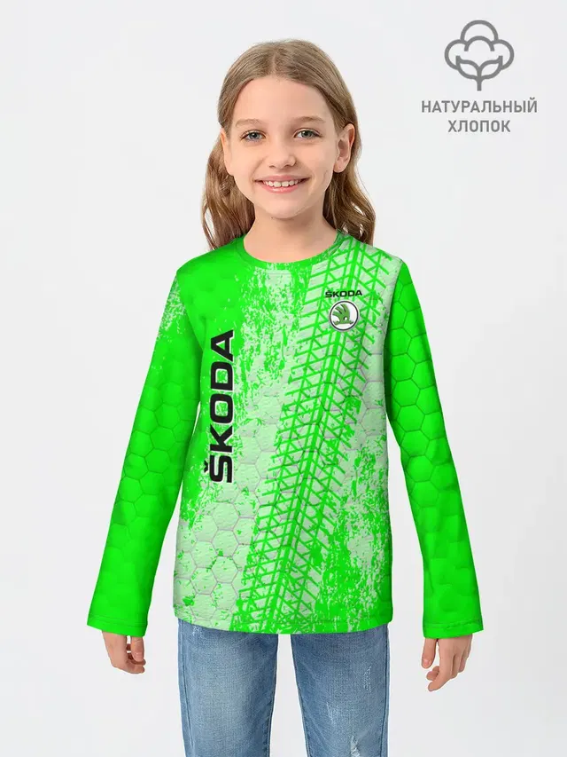 Детский лонгслив с принтом «Skoda»