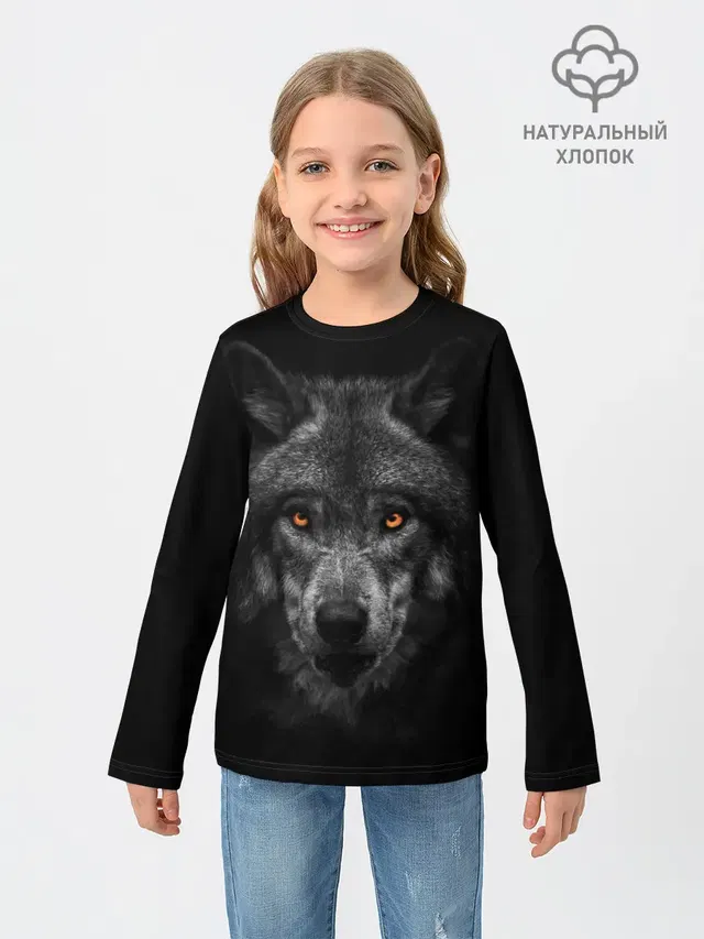 Детский лонгслив с принтом «Голова животного — Evil Wolf»