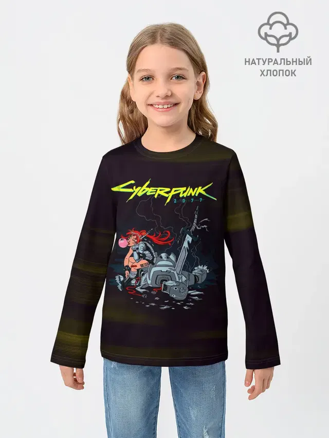 Детский лонгслив с принтом «Cyberpunk 2077 — Cyberpunk 2077 киберубийство»