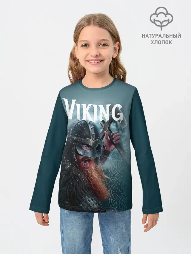 Детский лонгслив с принтом «Valheim — Viking»