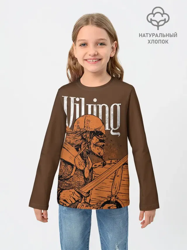 Детский лонгслив с принтом «Valheim — Viking»