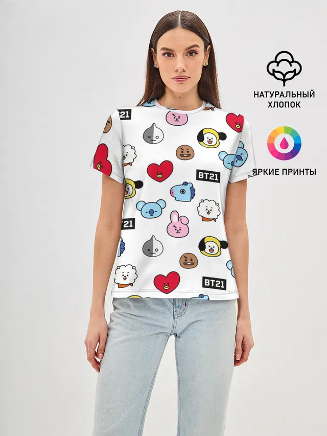 Женская базовая футболка с принтом «BTS — BANGTAN BOYS — BT21»