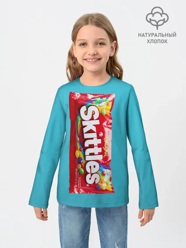 Детский лонгслив с принтом «Еда — Skittles original»