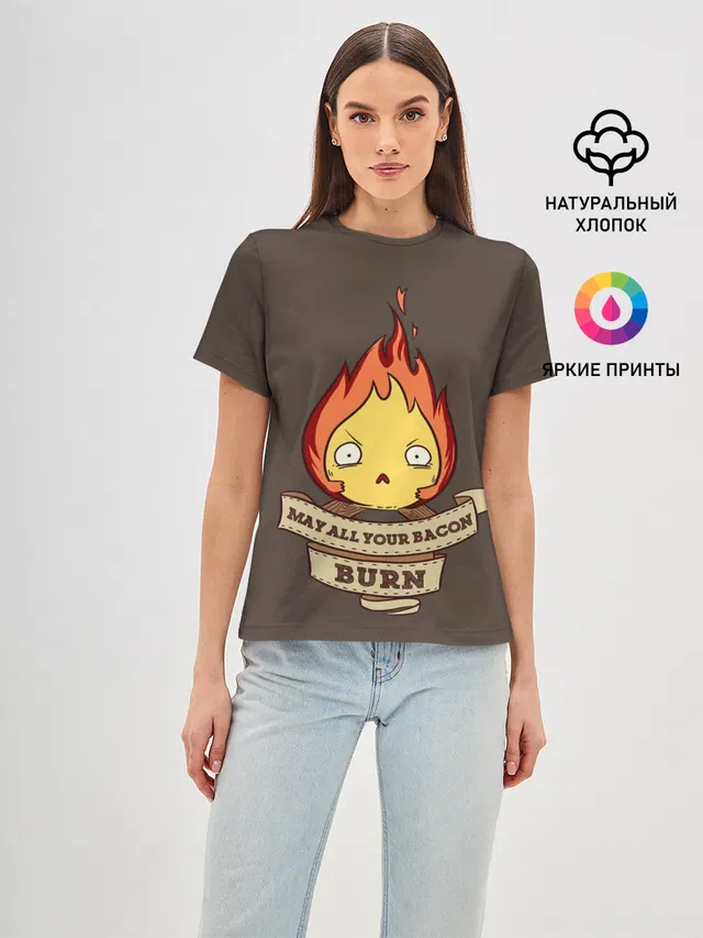 Женская базовая футболка с принтом «Ходячий замок — Burn emotion»