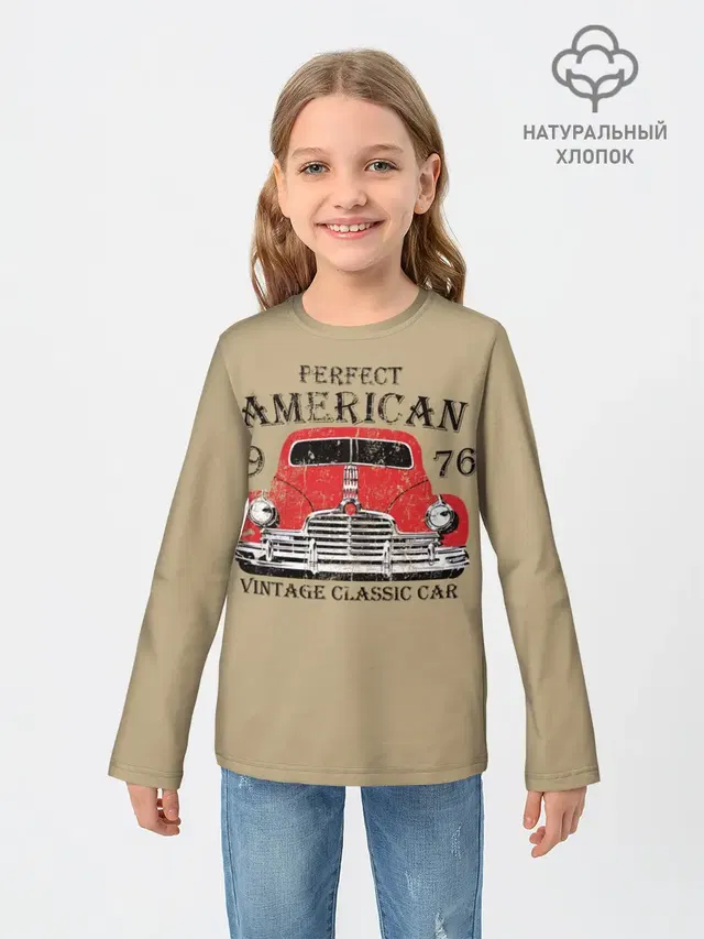 Детский лонгслив с принтом «Retro — AMERICAN CAR»