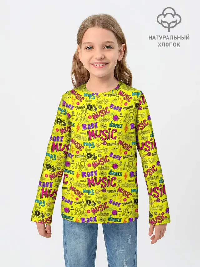 Детский лонгслив с принтом «Rock music — Rock»