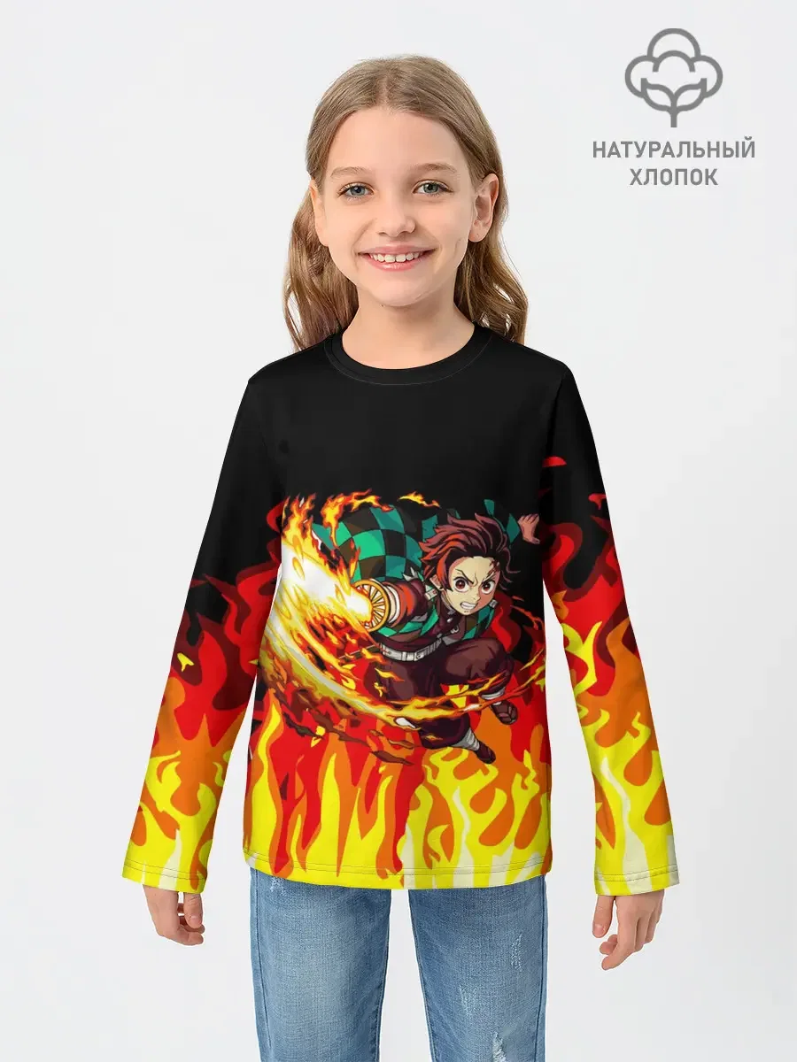хлопковый лонгслив «Fire» — мерч купить — принт крупно