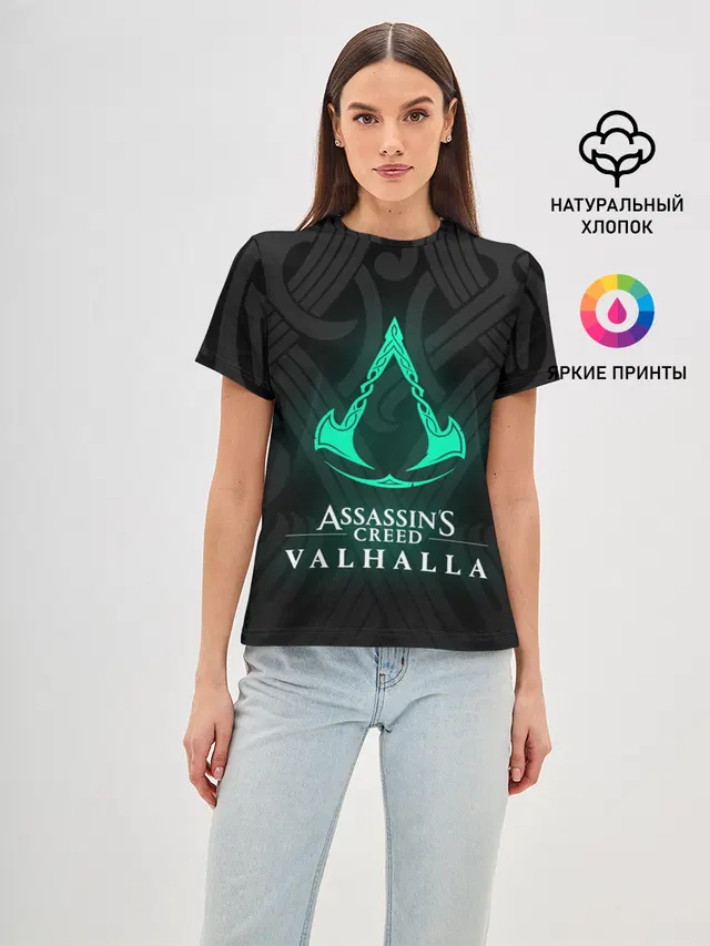 Женская базовая футболка с принтом «Assassins Creed Valhalla»