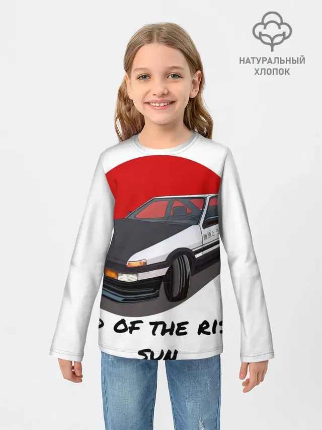 Детский лонгслив с принтом «Toyota Sprinter Trueno AE86 — Land of the rising sun»