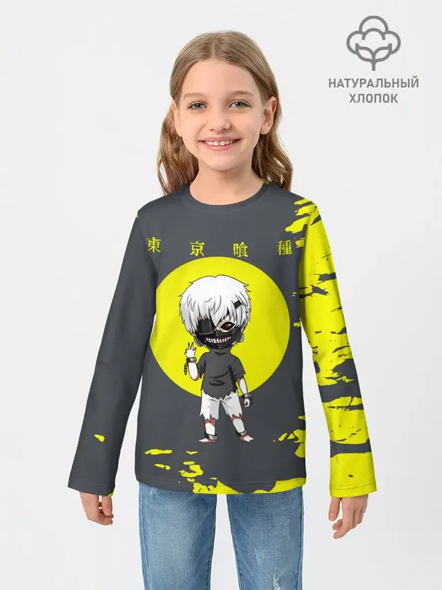 Детский лонгслив с принтом «Токийский Гуль — Cute Kaneki Ken»