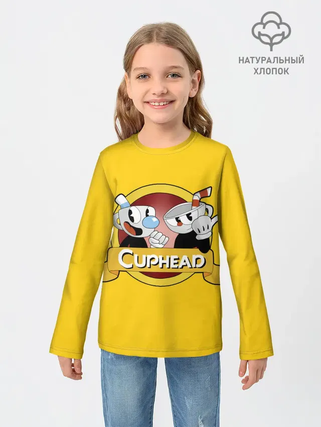 Детский лонгслив с принтом «Cuphead — КАПХЕД.»