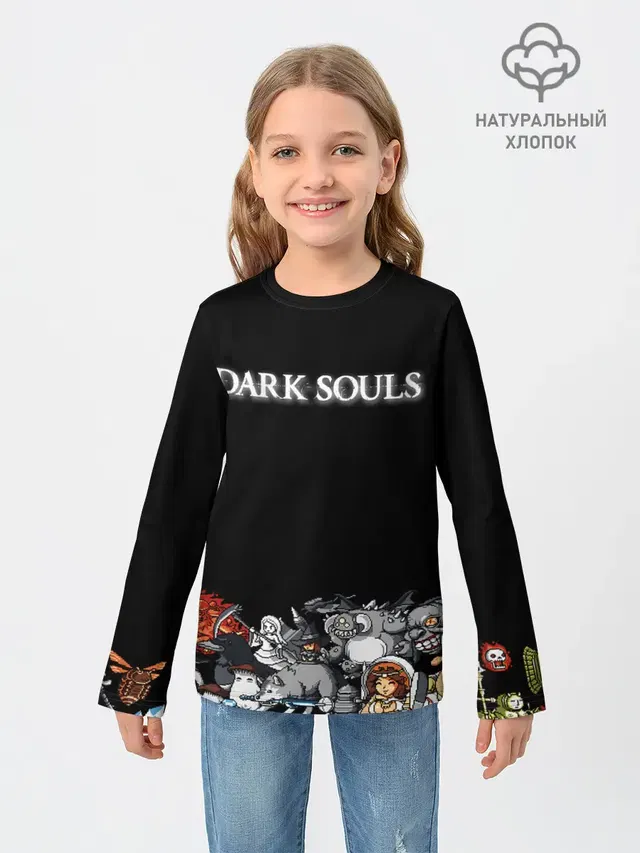 Детский лонгслив с принтом «Dark Souls — 8bit Dark Souls»