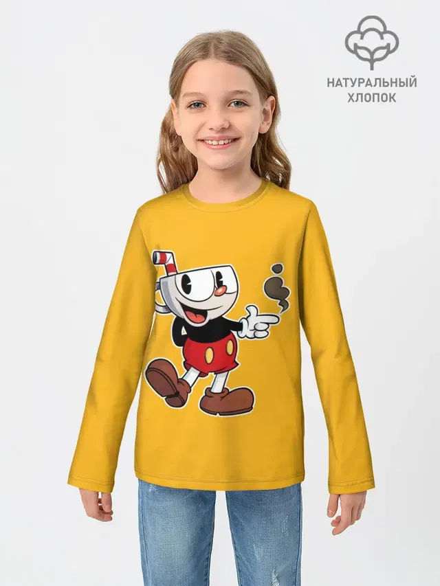 Детский лонгслив с принтом «Cuphead — КАПХЕД»