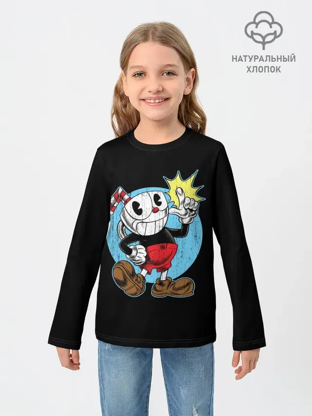 Детский лонгслив с принтом «Cuphead — КАПХЕД»