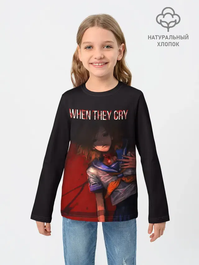 Детский лонгслив с принтом «Когда плачут цикады — When they cry»