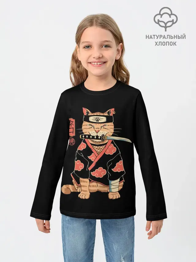 Детский лонгслив с принтом «Животные — ITACHI CAT»