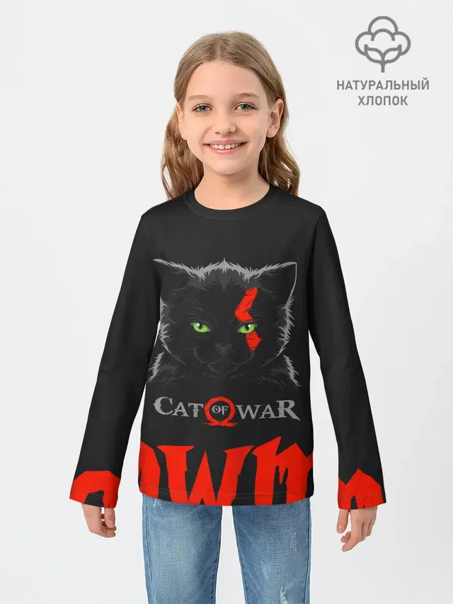 Детский лонгслив с принтом «Cat of war»