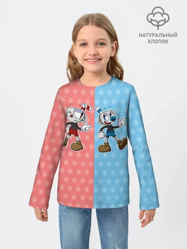 Детский лонгслив с принтом «Cuphead — caphead»
