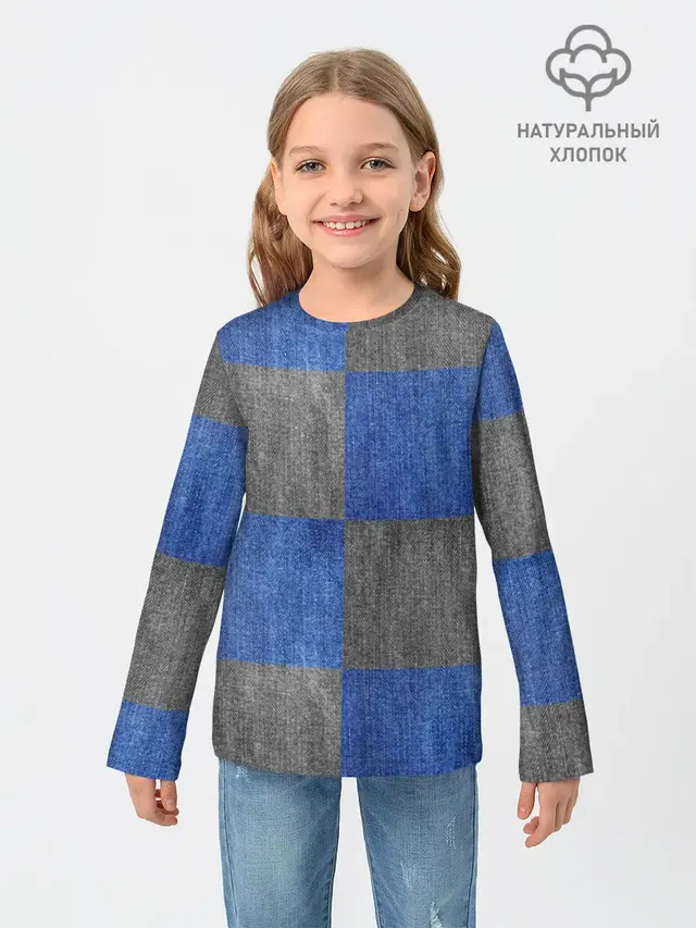 Детский лонгслив с принтом «Текстуры — Denim Patchwork»