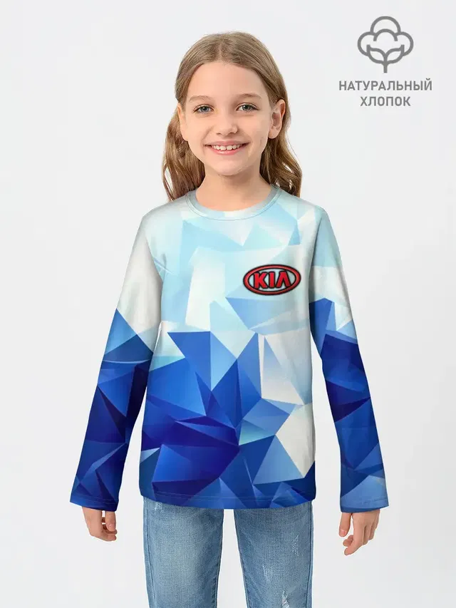Детский лонгслив с принтом «Low poly pattern — KIA Motors»